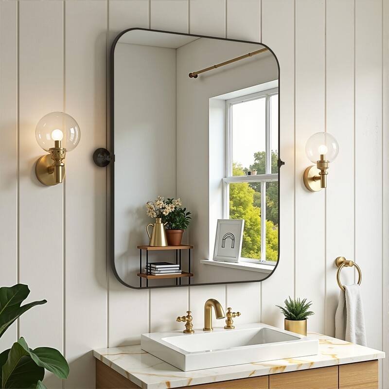 Rectangular Metal Framed Pivoted Bathroom Wall Vanity Mirror Adjustable Wall-Mounted For Modern Wall Decor