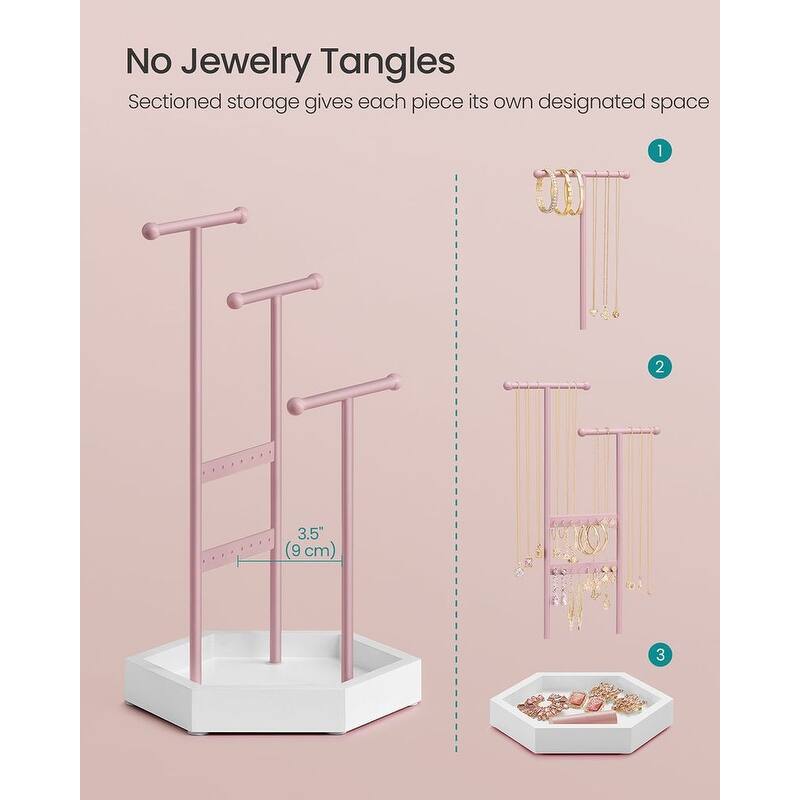 Metal Frame Jewelry Display Stand Holder with Hexagonal Base - 7"D x 8"W x 14.1"H
