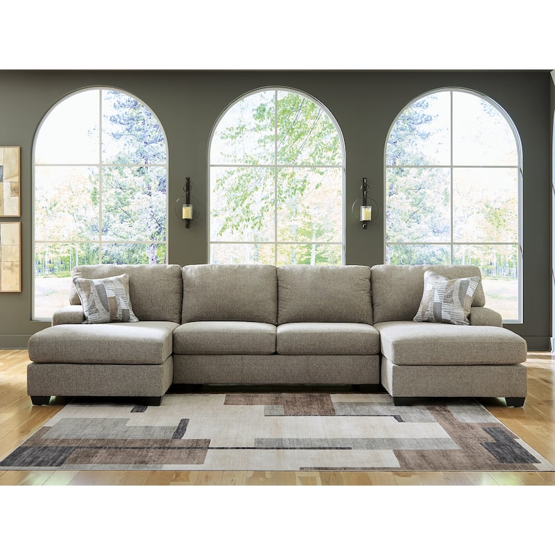 Signature Design by Ashley Newellen Light Brown 3-Piece Sectional with Double Chaise - 142" W x 61" D x 39" H