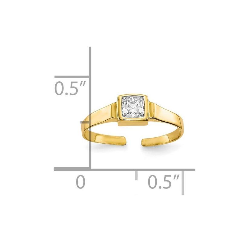 Curata 10 karat Yellow Gold Bezel-set Square Cubic Zirconia Adjustable Toe Ring