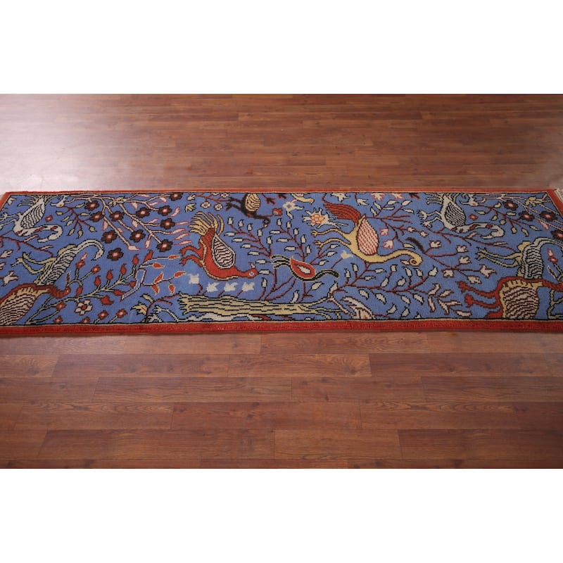Animals Blue Design Ziegler Indian Runner Rug Handmade Wool Carpet - 2'6"x 7'11"