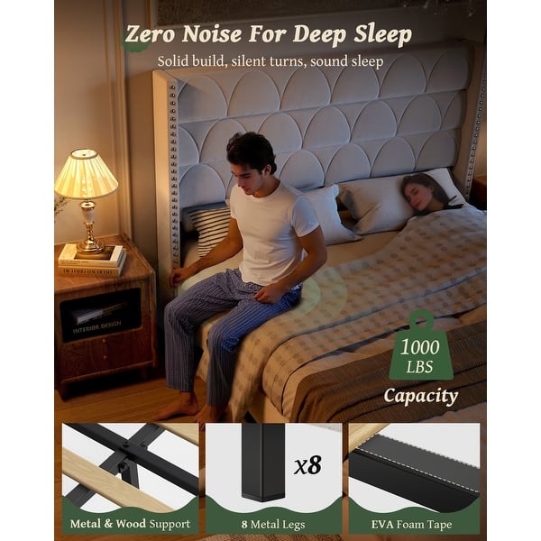 Hansabenne Solid Wood Bed Frame Queen and King Bed Frame Platform Bed Frame with Headboard