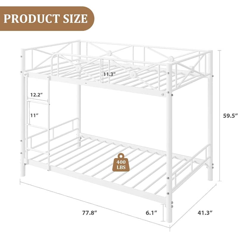 Metal Bunk Bed Twin Over Twin, with Safety Guard Rails