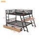 preview thumbnail 3 of 10, Full Size Metal Bunk Bed with Built-in Desk, Light and 2 Drawers, Black