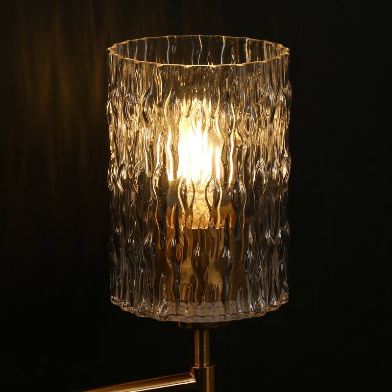 Modern 3-Light Gold Glam Bathroom Vanity Lights Textured Glass Wall Sconces - L 23.6" x H 12.6"