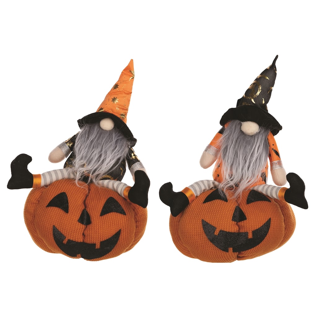 Plush Gnomes on Pumpkin Halloween Decoration - 14" - Set of 2