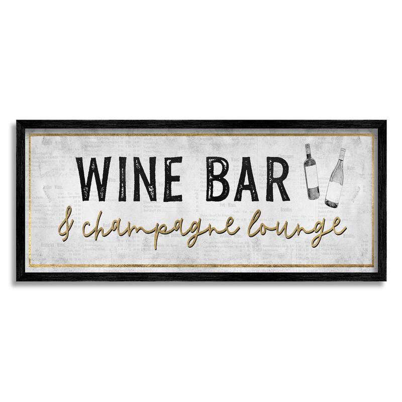 Stupell Wine Bar Champagne Lounge Distressed Vintage Kitchen Sign Framed Wall Art, Design by Natalie Carpentieri - Brown - 30 x 13 - Black
