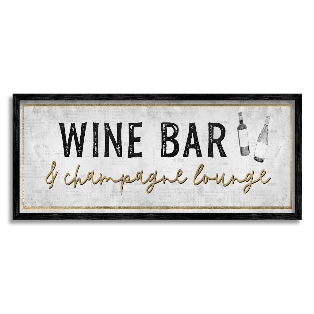 Stupell Wine Bar Champagne Lounge Distressed Vintage Kitchen Sign Framed Wall Art, Design by Natalie Carpentieri - Brown