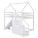 preview thumbnail 17 of 21, Wood Twin over Twin Bed House Roof Frame Loft Bunk Bed with Slide and Storage Staircase 2-in-1 Frame House-shaped Bed Frame