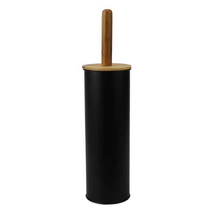 Steel Hideaway Toilet Brush Holder With Bamboo Top Black Overstock 32109277