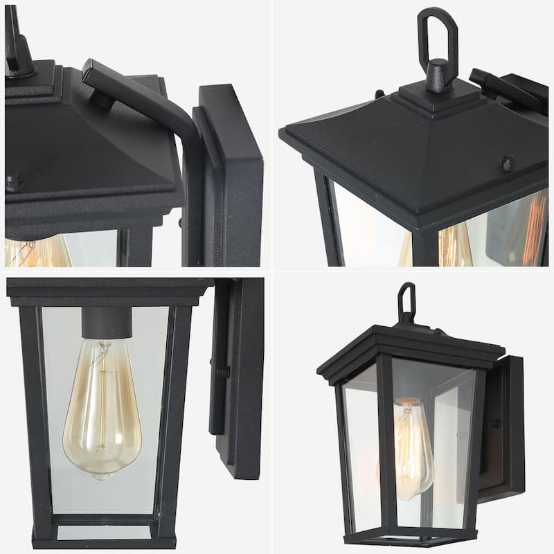 Farmhouse 1-Light Black Outdoor Wall Sconces Patio Glass Wall Lamps - 4.3"L x 11.8"H