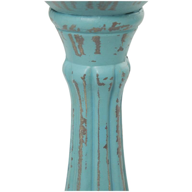 Wooden Distressed Turned Decorative Candle Holder - Set of 3 Gray, Brown, Blue, Green - Roche River Decor