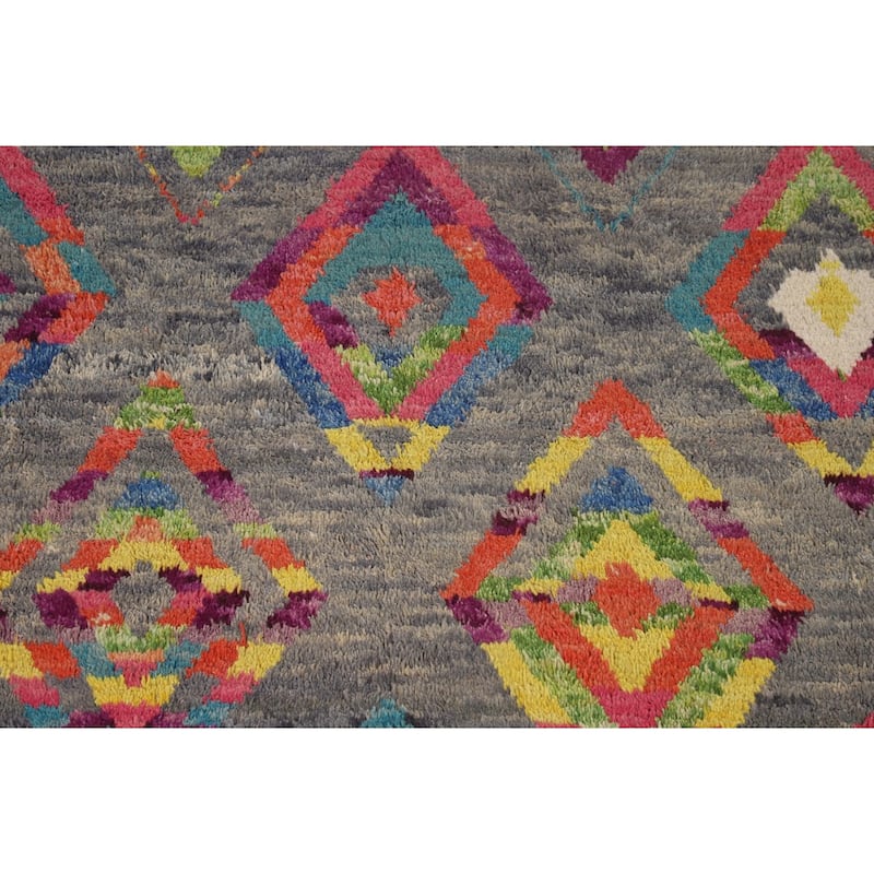 Geometric / Moroccan Oriental Area Rug Hand-Knotted Wool Carpet - 7'10" x 10'8"