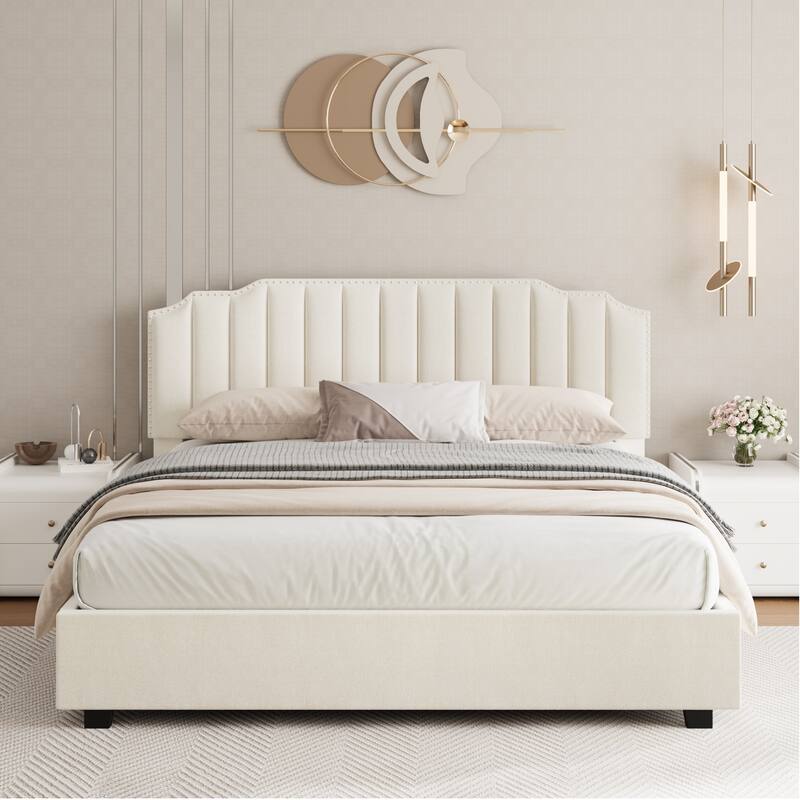 Modern Velvet Upholstered Platform Bed with Storage Space