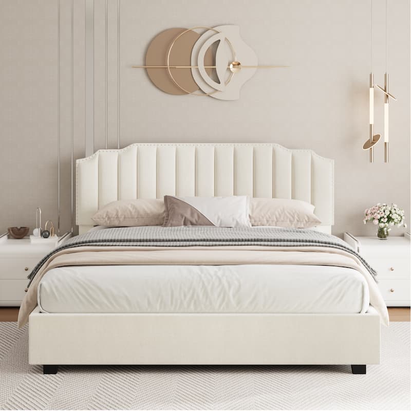 Velvet Upholstered Platform Bed with Storage Space