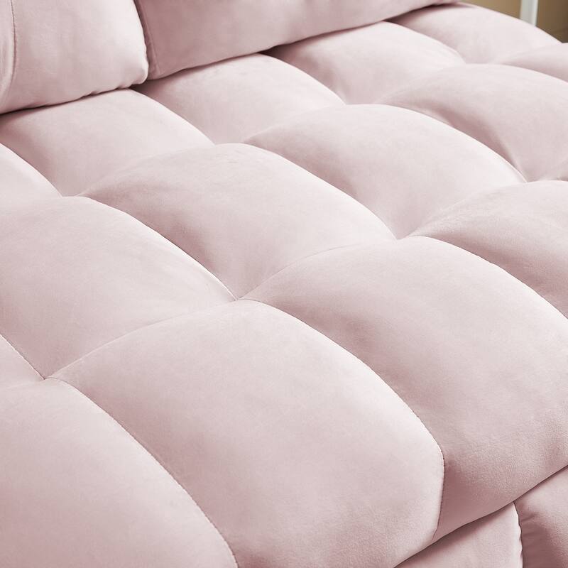 Modern pull-out velvet sofa bed with USB port and rotating phone holder