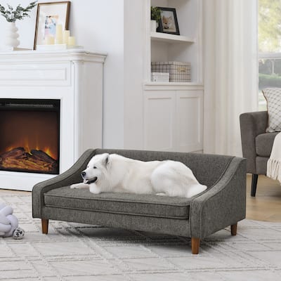 Durable Elevated Dog Sofa Bed,Pet sofa with modern irregular armrest design,Comfortable soft dog sofa-Dark Gray