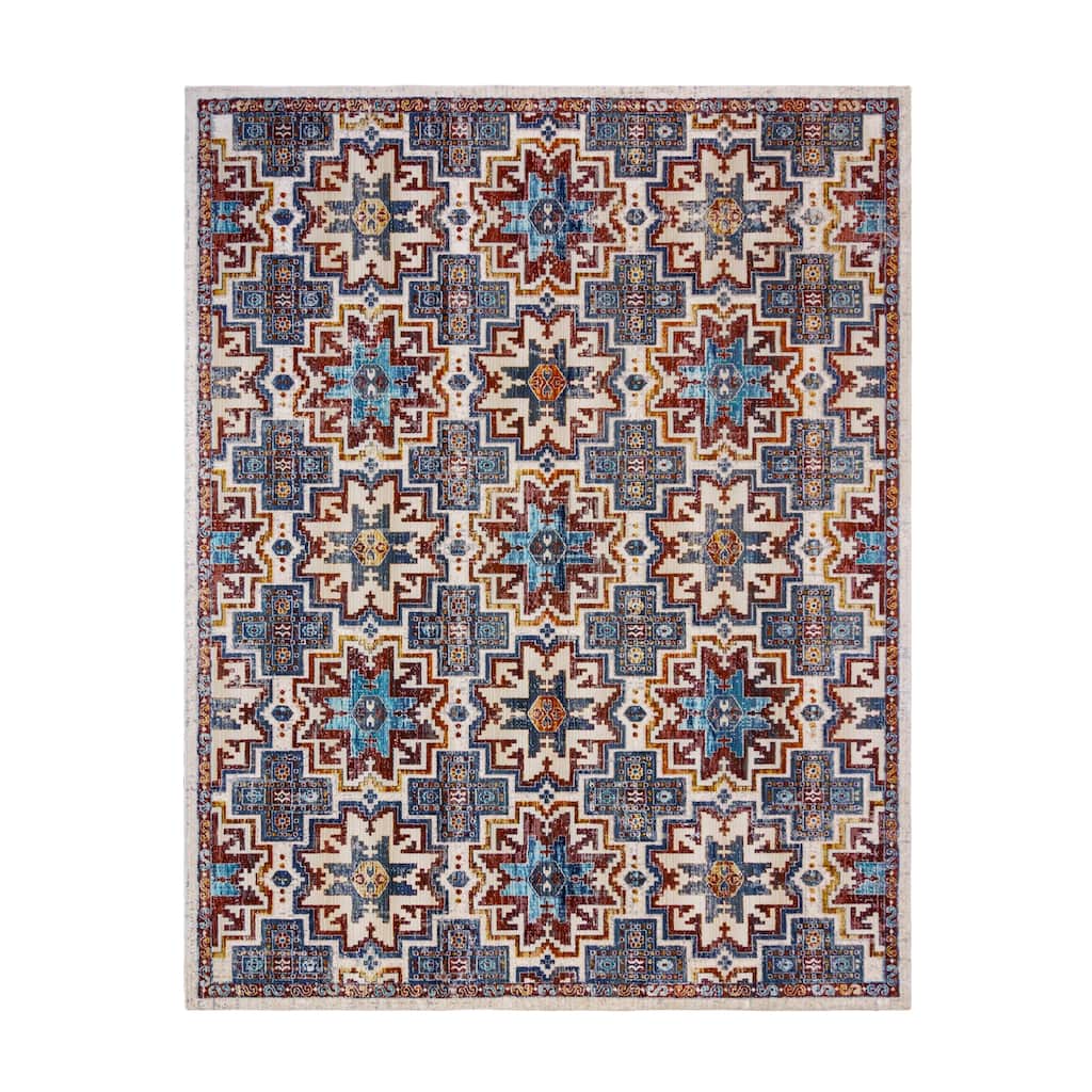 Gertmenian Reyes Corda Southwestern Geometric Grey/Rust/Teal Medallion Area Rug