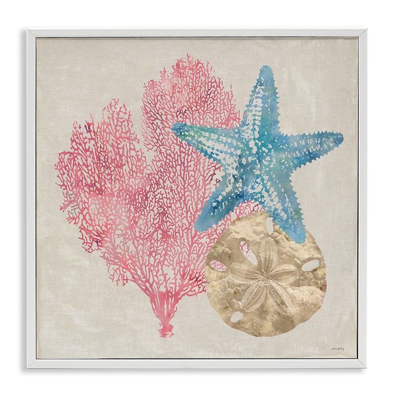 Stupell Sea Life Trio on Beige Framed Giclee Art Design By Amber Sterling - 17 x 17 - White