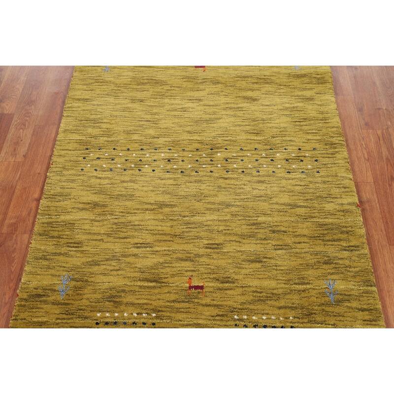 Lime Green Gabbeh Indian Accent Rug Handmade Wool Carpet - 3'1" x 4'11"