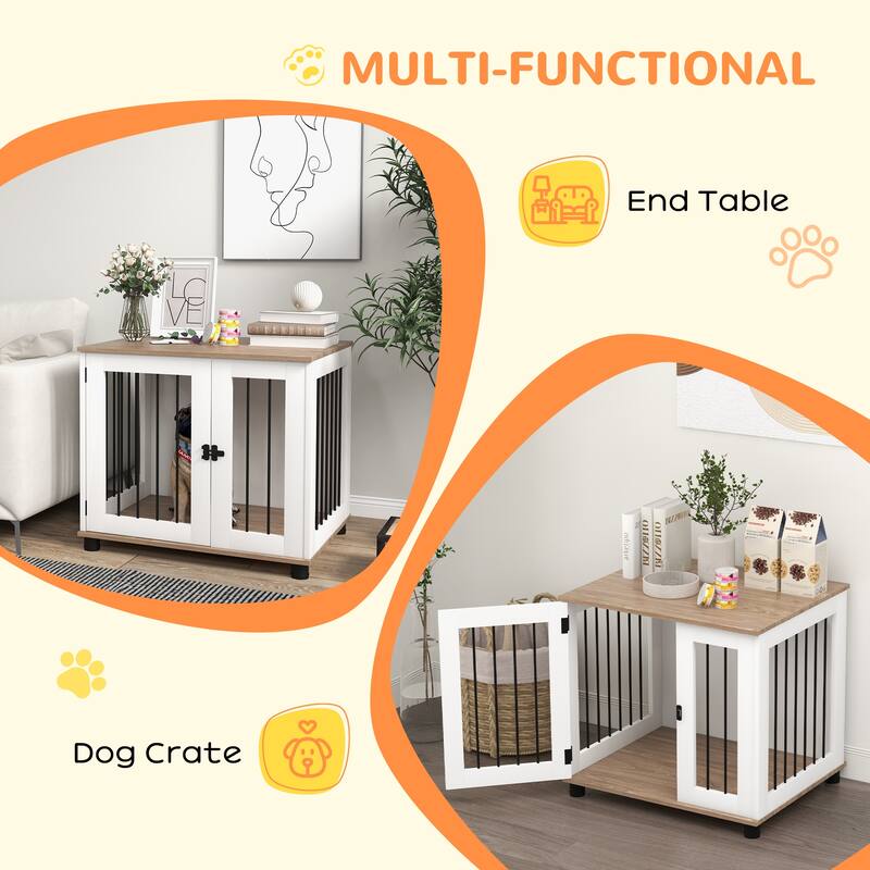 Dog Crate Side Table Indoor Dog Kennel End Table with Lockable Door Dog House for Small and Medium Dogs