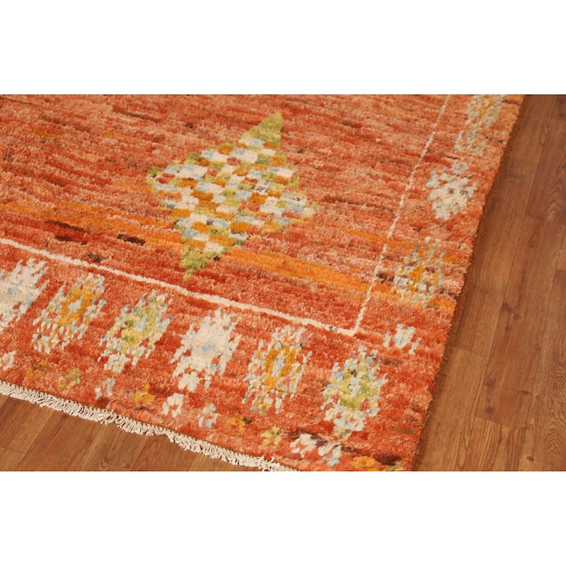 Orange Moroccan Oriental Rug Handmade Tribal Wool Carpet - 6'8" x 9'6"