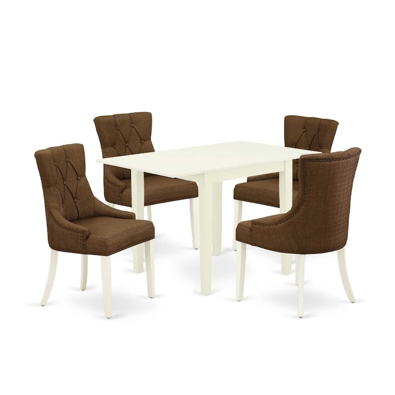 HomeStock 5-Pc Linen White Finish Solid Wood Top - Dining Room Set - Seats 4