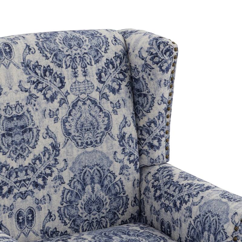 2 Set Transitional Patterned Wingback Accent Chairs with NailHead