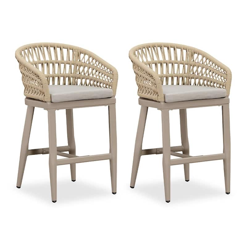 PURPLE LEAF Outdoor Dining Chairs Set of 2 Patio Bar Stools - Cream-counter stool