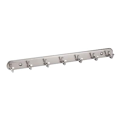 7 Hooks Stainless Steel Door Wall Mounted Clothes Bags Coat Hook Rack - Silver Tone