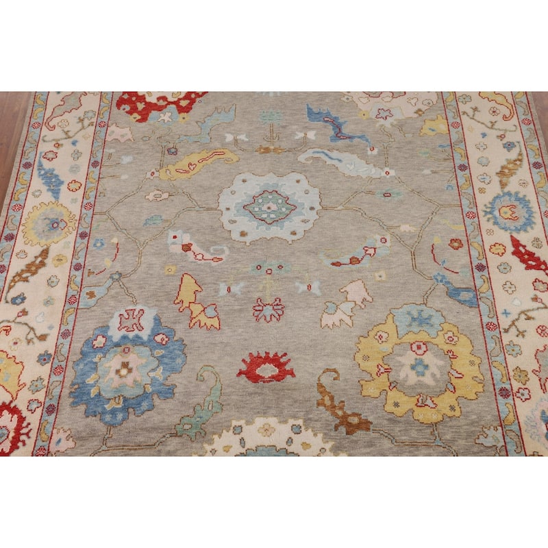 All-Over Floral Oushak Oriental Area Rug Hand-Knotted Wool Carpet - 8'8" X 11'7"