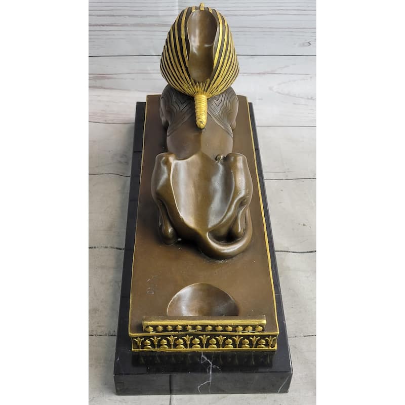 Egyptian Sphinx Bronze Sculpture Statue Mini Replica Signed Original Art On Marble Base