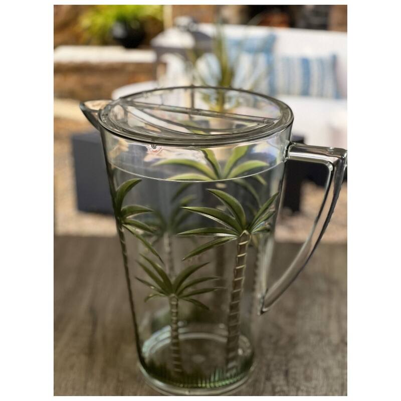 2.75 Quarts Water Pitcher with Lid, Palm Tree Design Unbreakable Plastic Pitcher, Drink Pitcher, Juice Pitcher