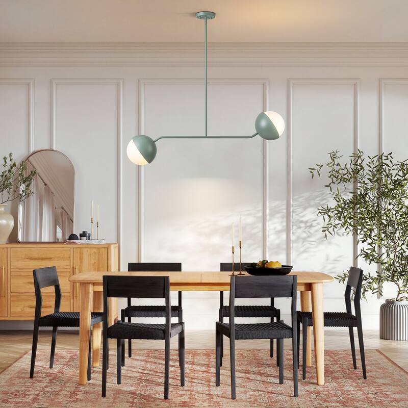 39" W Modern Asymmetric Green Pendant for Kitchen Island with Milk Glass Globe Shade - 38.6 in. W x 13.4 in. H x 7.5 in. D