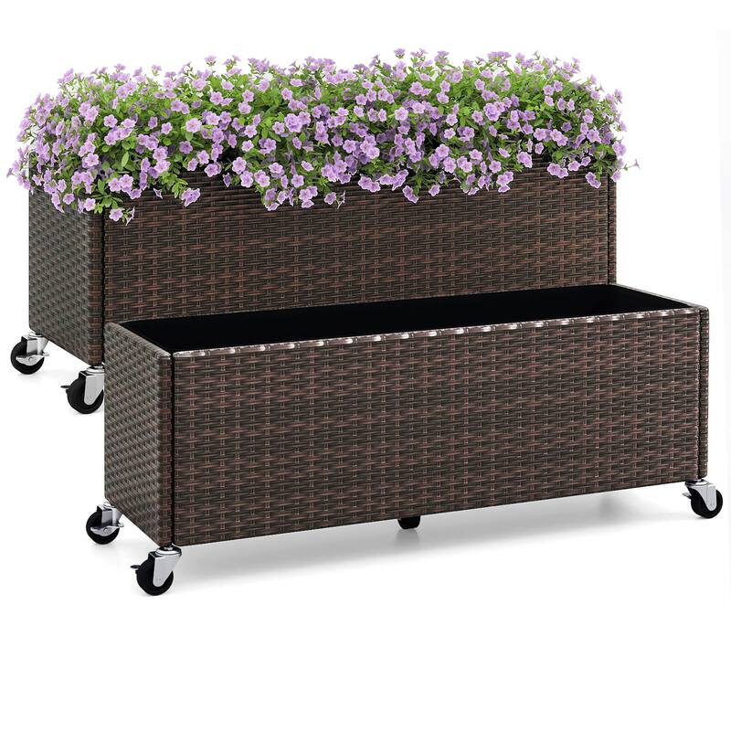 Costway 1/2 PCS Raised Garden Bed All-Weather PE Rattan Wicker Patio