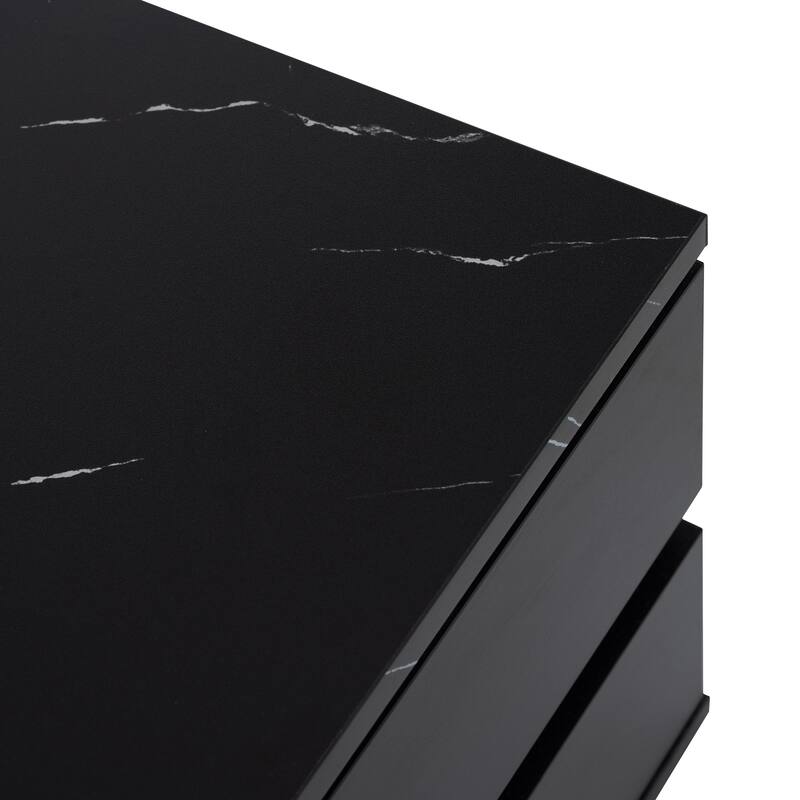 Modern APP Controlled LED TV Stand for TVs Up to 105'', Faux Marble Tabletop Media Console with Tempered Glass Doors & 2 Drawers