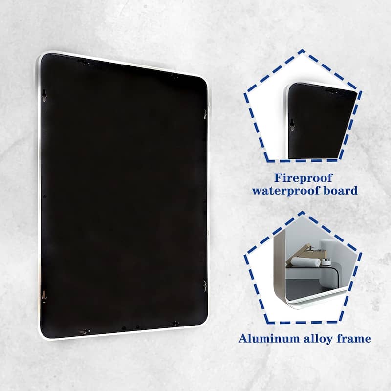 Glossy Brushed Silver Rounded Corner Rectangle Bathroom Mirror