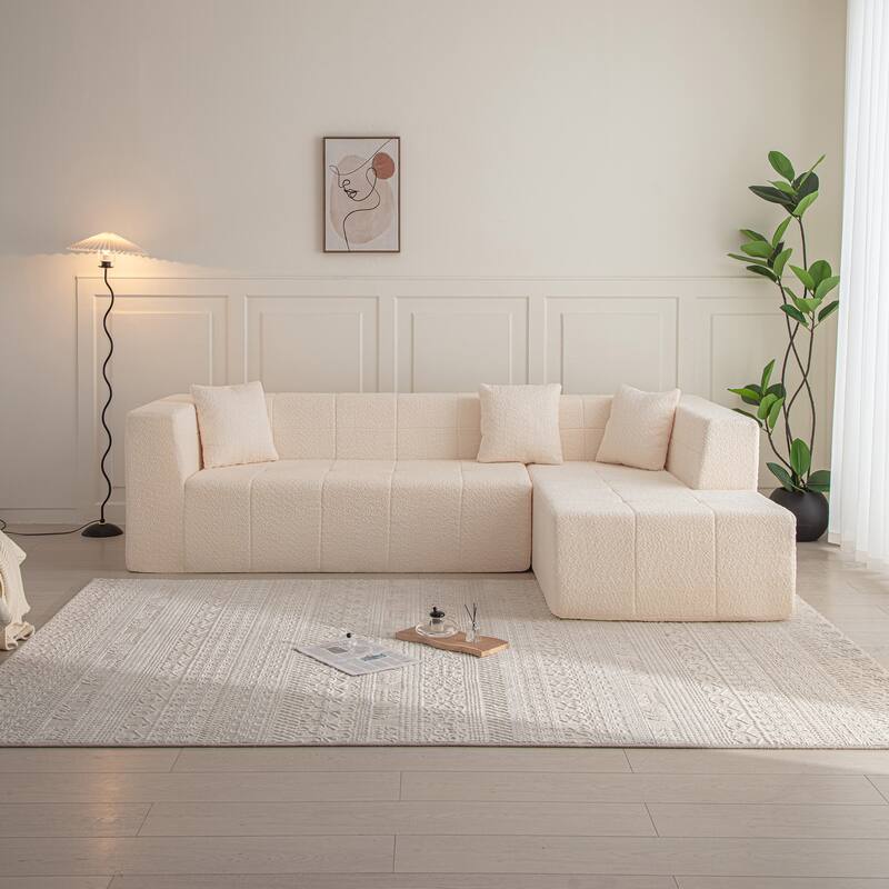 105.5" Modular L-Shaped Sectional Floor Couch, Deep Seat Tufted Comfy Sofa set with Chaise for Living Room - Beige
