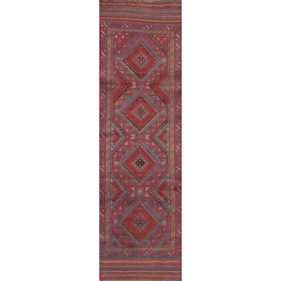 Hand Knotted Oriental 100% Wool Carpet Traditional Tribal Navy Blue & Blues Balouch Runner Rug - 7' 9'' X 1' 10''