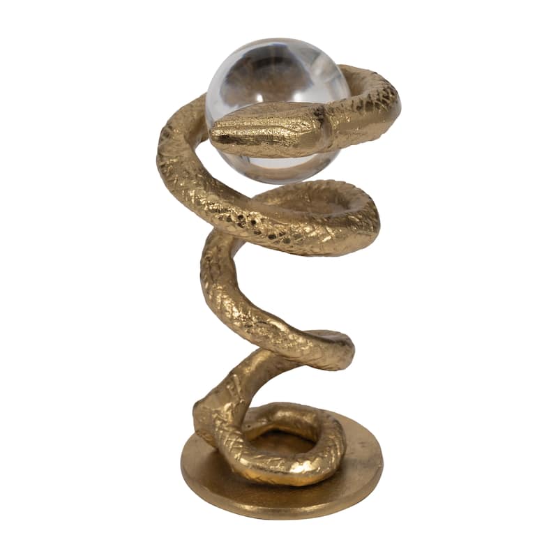 Modern Fake Snake Figurine Sculpture - 7", Gold & Metallic - 7.0"