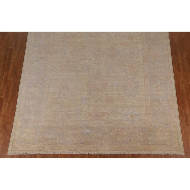 Floral Oushak Turkish Area Rug Handmade Oriental Yellow Wool Carpet - 9'0"x 11'11"