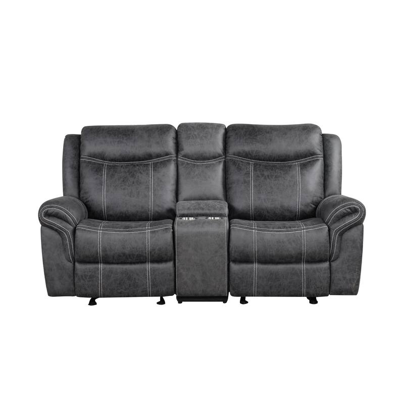 Dark Gray Polish Microfiber Power Motion Loveseat W/Usb