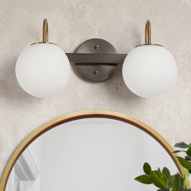 Aladari Modern Gold 3-Light Bathroom Vanity Lights Opal Glass Wall Sconces