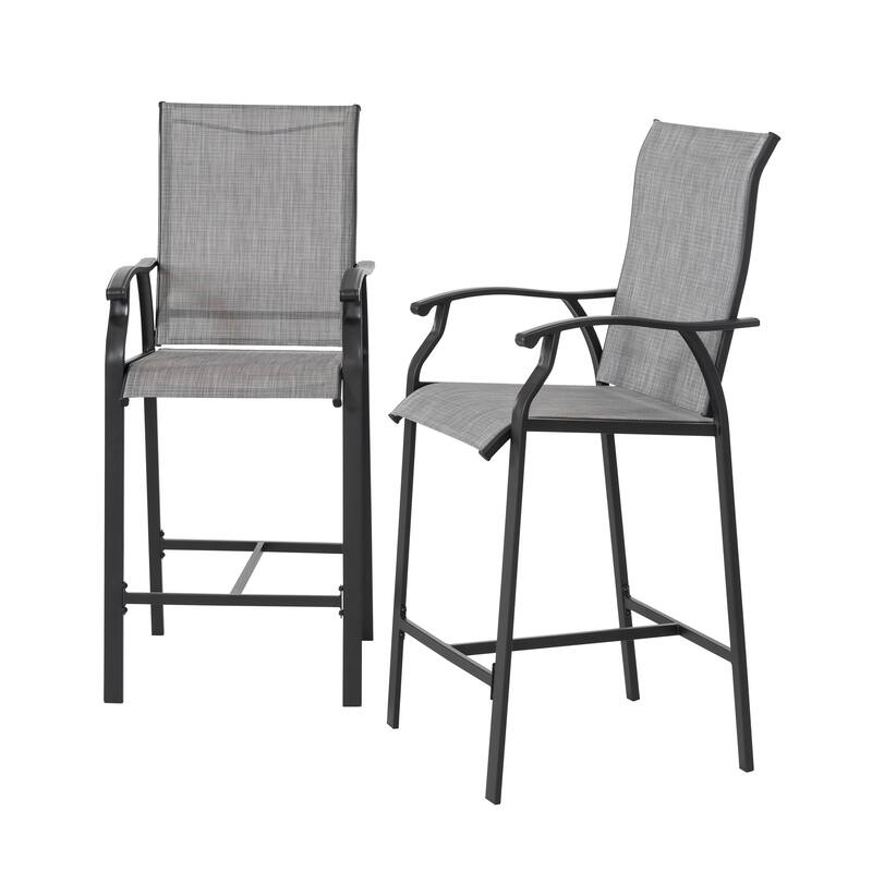 Outdoor 2-Piece Textilene Bar Stools with High Backrest, Gray