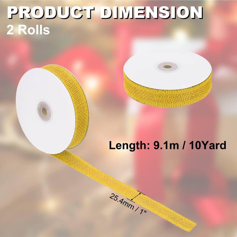 Burlap Fabric Ribbon 2pcs Jute Crafts Roll Wrapping - Yellow - 1 Inch x 10 Yards