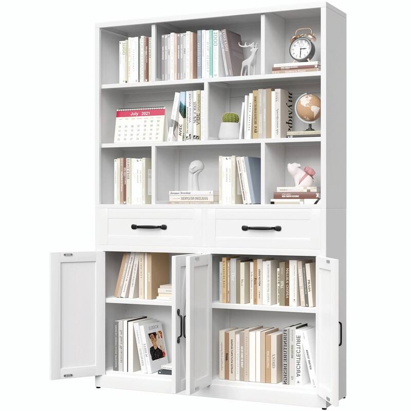 71" Tall Metal Bookcase with 2 Doors, 2 Drawers and Open Shelves