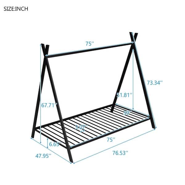 dimension image slide 1 of 3, Metal Toddler Tent Bed Frame, Twin Size House Bed, Metal Floor Playhouse Bed for Kids, Easy to Assemble, No Box Spring Needed