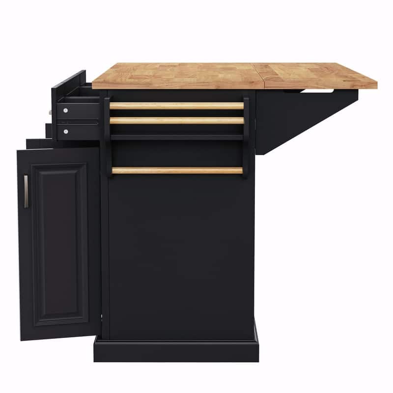 54" Rolling Kitchen Island Cart with Rubberwood Drop Leaf, 4 Doors & 3 Drawers