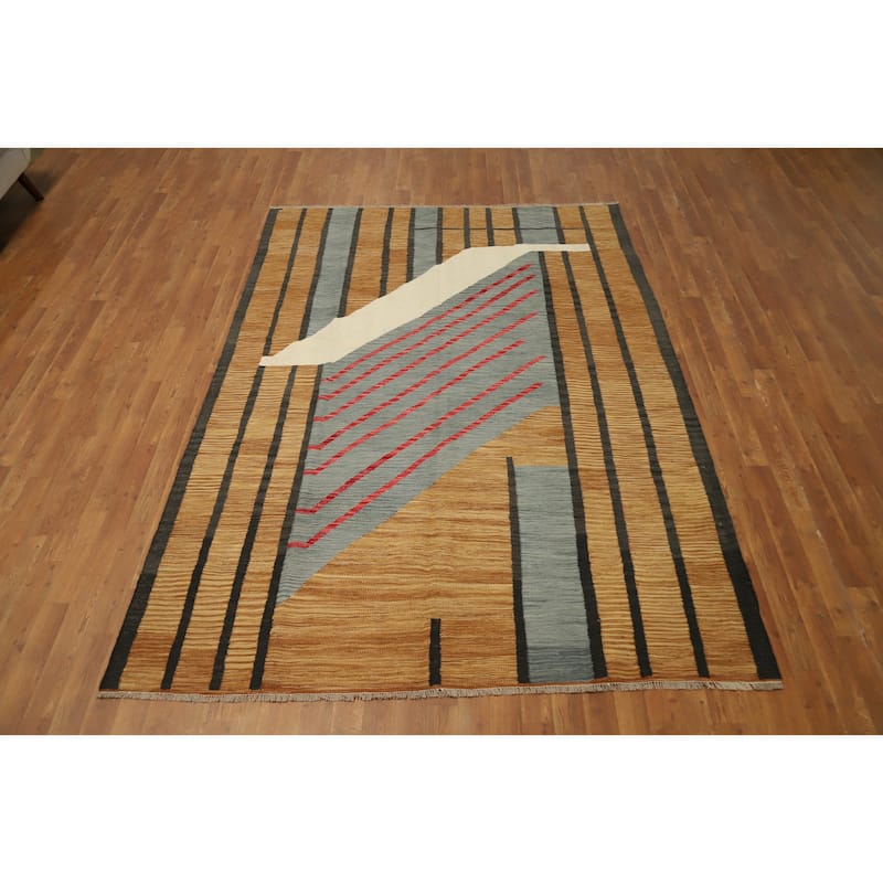 Hand Woven Oriental 100% Wool Carpet Southwestern Modern Multi-Colored Kilim Area Rug - 8' 7'' X 6' 1''