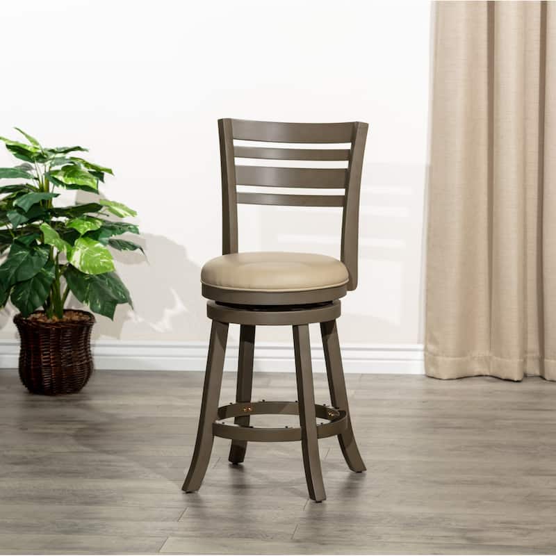 DTY Indoor Living Granby 4-Slat Back Swivel Stool - Weathered Gray Finish/French Gray Bonded Leather - Counter Height - 23-28 in.
